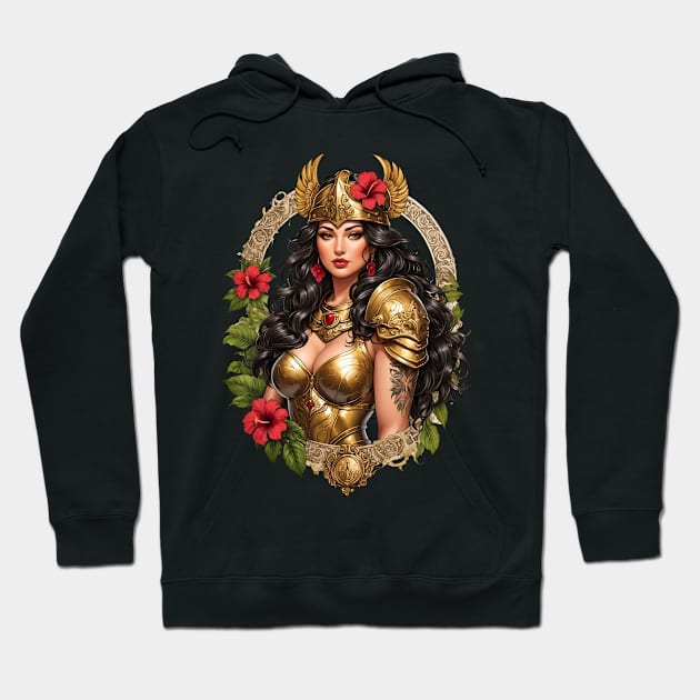 Amazonian warrior queen retro vintage floral design Hoodie by Neon City Bazaar